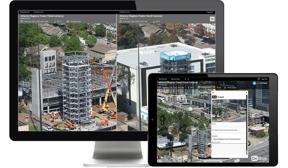 OxBlue cameras provide an easy way to monitor the jobsite on any device
