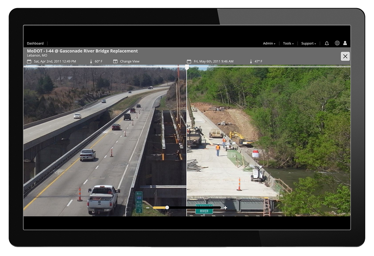Visibility through a construction camera remote webapp